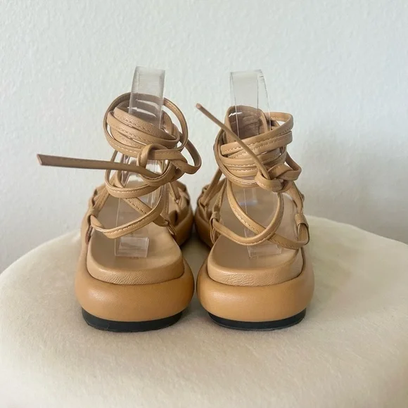 KHAITE Alba Leather Wraparound Platform Sandals in Tan - Picture 7 of 14